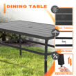 Nuu Garden 7 -Piece Black Patio Dining Set Iron Rectangle Table with 6 Red Cushions Swivel Chairs
