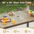 Sunshine Valley Outdoor Table and Chairs 7 -Piece Black Rattan Patio Dining Set Steel Rectangle Table with 6 Beige Cushions Stationary Chairs