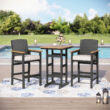 Sunshine Valley Outdoor HDPE High Bar Bistro Set 3 -Piece Black Wicker Bar Height Patio Dining Set Steel Rectangle Table with 2 Beige Cushions Stationary Chairs