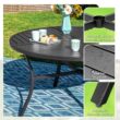 Sunshine Valley Outdoor Table and Chairs 5 -Piece Black Patio Dining Set Steel Round Table with 4 Blue Swivel Chairs
