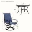 Sunshine Valley Outdoor Table and Chairs 5 -Piece Black Patio Dining Set Steel Round Table with 4 Blue Swivel Chairs