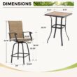 Sunshine Valley Outdoor Bistro Set 3 -Piece Black Balcony Height Patio Dining Set Steel Square Table with 2 Brown Swivel Chairs