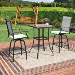 Sunshine Valley Outdoor Table and Chairs 3 -Piece Black Balcony Height Patio Dining Set Steel Square Table with 2 Gray Swivel Chairs