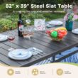 Sunshine Valley Outdoor Table and Chairs 9 -Piece Black Patio Dining Set Steel Rectangle Table with 8 Blue Stationary Chairs