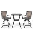 Sunshine Valley Outdoor Bistro Set 3 -Piece Black Rattan Counter height Steel Square Table with 2 Gray Cushions Swivel Chairs