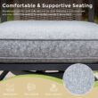 Sunshine Valley Outdoor Bistro Set 3 -Piece Black Rattan Counter height Steel Square Table with 2 Gray Cushions Swivel Chairs