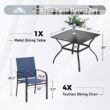 Sunshine Valley Outdoor Table and Chairs 5 -Piece Black Patio Dining Set Steel Square Table with 4 Blue Stationary Chairs