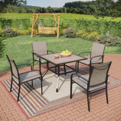 Sunshine Valley Outdoor Table and Chairs 5 -Piece Black Patio Dining Set Steel Square Table with 4 Tan Stationary Chairs