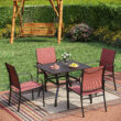 Sunshine Valley Outdoor Table and Chairs 5 -Piece Black Patio Dining Set Steel Square Table with 4 Red Stationary Chairs