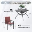 Sunshine Valley Outdoor Table and Chairs 5 -Piece Black Patio Dining Set Steel Square Table with 4 Red Stationary Chairs