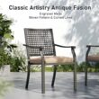 Sunshine Valley Outdoor Table and Chairs 5 -Piece Black Patio Dining Set Steel Square Table with 4 Beige Cushions Stackable Stationary Chairs