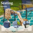 Sunshine Valley Outdoor Table and Chairs 5 -Piece Black Patio Dining Set Steel Round Table with 4 Blue Stationary Chairs