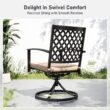Sunshine Valley Outdoor Table and Chairs 5 -Piece Black Patio Dining Set Steel Square Table with 4 Beige Cushions Swivel Chairs