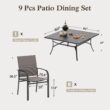 Sunshine Valley Outdoor Table and Chairs 9 -Piece Black Patio Dining Set Steel Square Table with 8 Brown Stationary Chairs