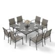 Sunshine Valley Outdoor Table and Chairs 9 -Piece Black Patio Dining Set Steel Square Table with 8 Brown Stationary Chairs