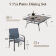Sunshine Valley Outdoor Table and Chairs 9 -Piece Black Patio Dining Set Steel Square Table with 8 Blue Stationary Chairs