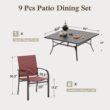Sunshine Valley Outdoor Table and Chairs 9 -Piece Black Patio Dining Set Steel Square Table with 8 Red Stationary Chairs