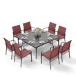 Sunshine Valley Outdoor Table and Chairs 9 -Piece Black Patio Dining Set Steel Square Table with 8 Red Stationary Chairs