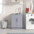 Style Selections 21.4-in x 24.1-in 1 -Basin Light Gray Freestanding Utility tub with Cabinet with Drain with Faucet