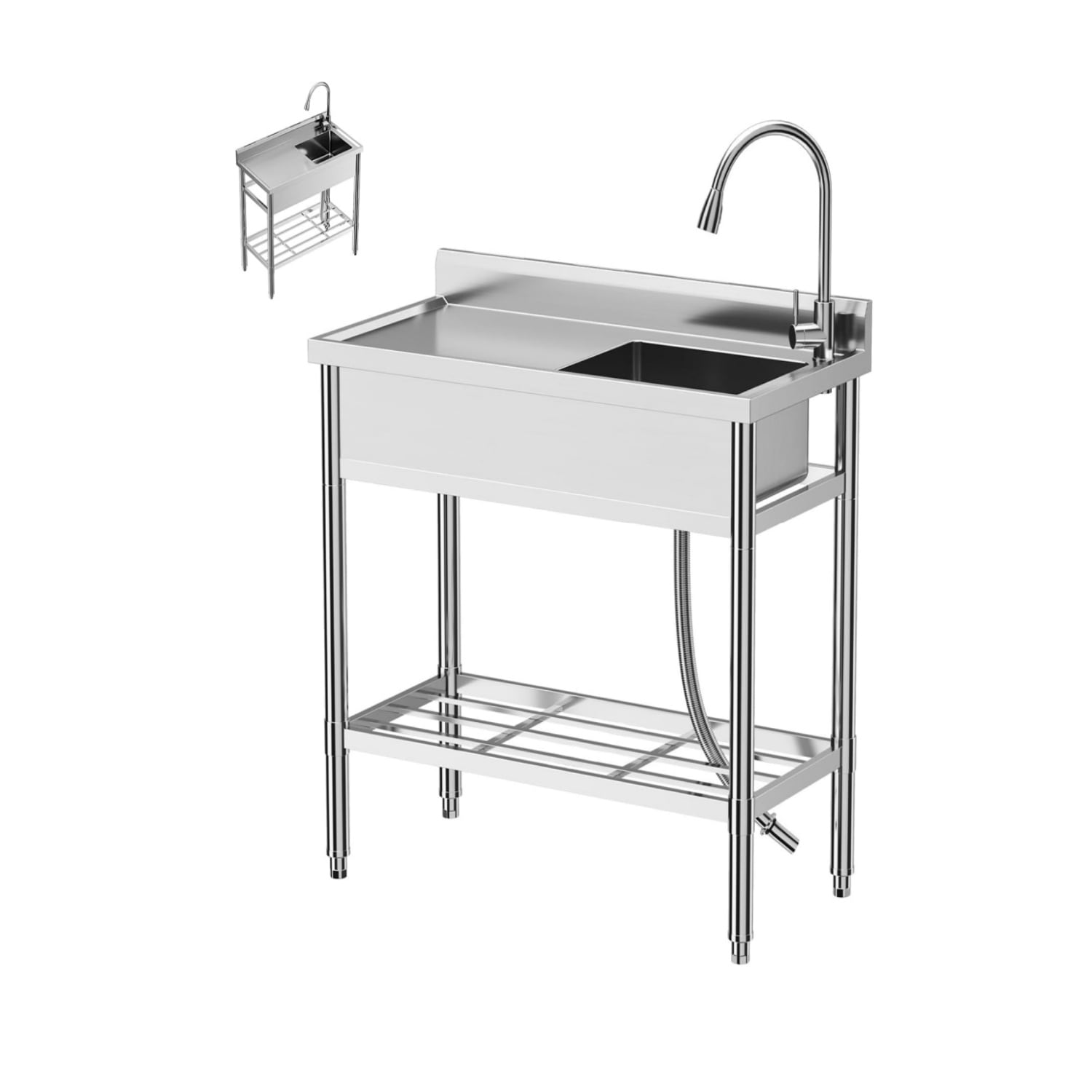 Garvee 47X20X36inch Free Standing Single Bowl Kitchen Sink with Cold and Hot Water Pipe Garvee 47X20X36inch Free Standing Single Bowl Kitchen Sink with Cold and Hot Water Pipe