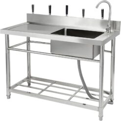 Garvee 47.2 x 33.5 x 19.7Inch Stainless Steel Utility Sink Freestanding Single Bowl with Pull-Out Hot and Cold Faucet