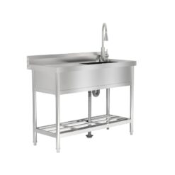 Garvee 47x37x20In Freestanding Stainless Steel Utility Sink Single Bowl Basin with Faucet Hot and Cold Water Pipes