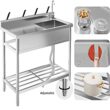 Garvee 47X20x37In Freestanding Single Bowl Kitchen Sink Pull-Out Hot and Cold Faucet Built-in Drain Basket Dish Rack