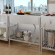 Garvee 47X20x37In Freestanding Single Bowl Kitchen Sink Pull-Out Hot and Cold Faucet Built-in Drain Basket Dish Rack