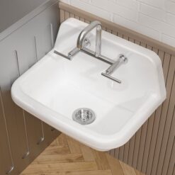 Miuara 24 In White Fireclay Farmhouse Kitchen Sink and Utility Sink Wall Mount or Top Mount High Back Single Bowl for Garage Laundry Room Bathroom Use