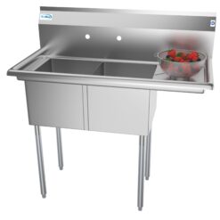 KoolMore 22-in x 43-in 2 -Basin Stainless Steel Freestanding Utility tub with Drain