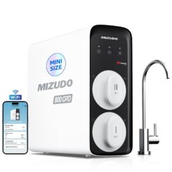 Mizudo Megaflo Mini WiFi 8-Stage Tankless Reverse Osmosis System 800 GPD Under Sink RO Water Filter with Faucet Activated carbon Reverse Osmosis Filtration Under Sink Water Filtration System with stainless steel Faucet