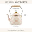 MACKENZIE-CHILDS Enamel Tea Kettle, Stylish Tea Kettle for Stovetop, Pink-and-White Rosy Check, 2 Quarts