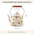 MACKENZIE-CHILDS Enamel Tea Kettle, Cute Kitchen Kettle for Stovetop, 2-Quart Capacity, Pink Wildflowers