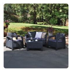 Keter Corfu All Weather Outdoor Patio Garden Furniture 4 -Piece Patio Conversation Set with Gray Cushions