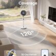 DREO Smart Fan for Bedroom, 120° +120° Omni-Directional Oscillating Fans, 100ft Quiet Pedestal Fan with RGB Light, 9 Speeds, 6 Modes, 20dB, 8H Timer, Wi-Fi/Voice/Alexa, 37-42