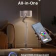 DREO Smart Fans for Bedroom, 120° +120° Omni-Directional Oscillating Fan, 100ft Quiet Pedestal Fan with RGB Light, 9 Speeds, 6 Modes, 20dB, 8H Timer, Wi-Fi/Voice, 37-42