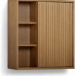 Teamson Home Tremolo 22″ Wide Bathroom Wall Mounted Medicine Cabinet with Open Compartments & 1 Door with Fixed Interior Shelf, Wooden Bracket for Mounting, Fluted Finish in Natural Tone