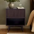 Teamson Home Tremolo 20″ Wide Bedside Nightstand with 1 Drawer & Open Shelf, Fluted Front & Contemporary Style with Solid Rubber Wood Feet, Dual Storage & Push-Open Design for Bedrooms, Espresso
