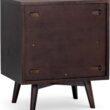 Teamson Home Tremolo 20″ Wide Bedside Nightstand with 1 Drawer & Open Shelf, Fluted Front & Contemporary Style with Solid Rubber Wood Feet, Dual Storage & Push-Open Design for Bedrooms, Espresso