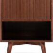 Teamson Home Tremolo 20″ Wide Bedside Nightstand with 1 Drawer & Open Shelf, Fluted Front & Contemporary Style with Solid Rubber Wood Feet, Dual Storage & Push-Open Design for Bedrooms, Walnut