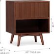 Teamson Home Tremolo 20″ Wide Bedside Nightstand with 1 Drawer & Open Shelf, Fluted Front & Contemporary Style with Solid Rubber Wood Feet, Dual Storage & Push-Open Design for Bedrooms, Walnut