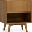 Teamson Home Tremolo 20″ Wide Bedside Nightstand with 1 Drawer & Open Shelf, Fluted Front & Contemporary Style with Solid Rubber Wood Feet, Dual Storage & Push-Open Design for Bedrooms, Natural