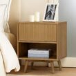 Teamson Home Tremolo 20″ Wide Bedside Nightstand with 1 Drawer & Open Shelf, Fluted Front & Contemporary Style with Solid Rubber Wood Feet, Dual Storage & Push-Open Design for Bedrooms, Natural
