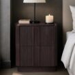 Teamson Home Potomac 20'' W Modern Storage 2-Drawer Push to Open Nightstand with Solid Wood Frame, Bedside Table Bedroom Furniture with Reeding Pattern in Scandinavian Style, Espresso