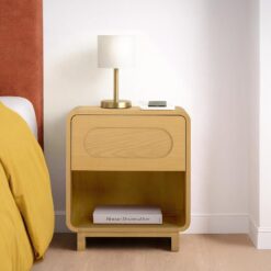 Teamson Home Tenley 20" Wide Nightstand with 1-Drawer and Open Shelf, Modern Bedside Table for Bedroom or Guest Room, Mid Century Design and Rounded Corners, Natural