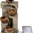 Teamson Home 28 in. Cascading Bowls and Stacked Stones LED Outdoor Water Fountain for Outdoor Living Spaces to Create a Calming Oasis in Gardens and Landscaping, on Patios, Balconies, Lawns, Brown