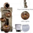 Teamson Home 28 in. Cascading Bowls and Stacked Stones LED Outdoor Water Fountain for Outdoor Living Spaces to Create a Calming Oasis in Gardens and Landscaping, on Patios, Balconies, Lawns, Brown