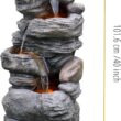 Teamson Home 39.37 in. Outdoor Faux Stacked Stone 4-Tier Water Fountain with LED Lights and Pump, Gray