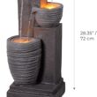 Teamson Home Horizontal Ribbed Pattern Outdoor Water Fountain–Warm Glow Lighting with Adjustable Flow & Electric Pump, Warm Gray