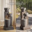 Teamson Home Horizontal Ribbed Pattern Outdoor Water Fountain–Warm Glow Lighting with Adjustable Flow & Electric Pump, Warm Gray